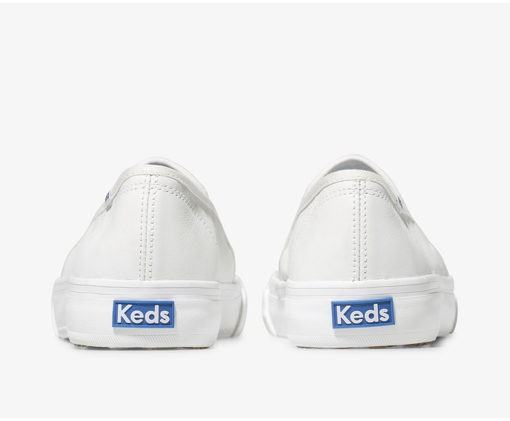 Slip On Γυναικεια - Keds Double Decker Δερματινα - Λευκα - RHVEF5789